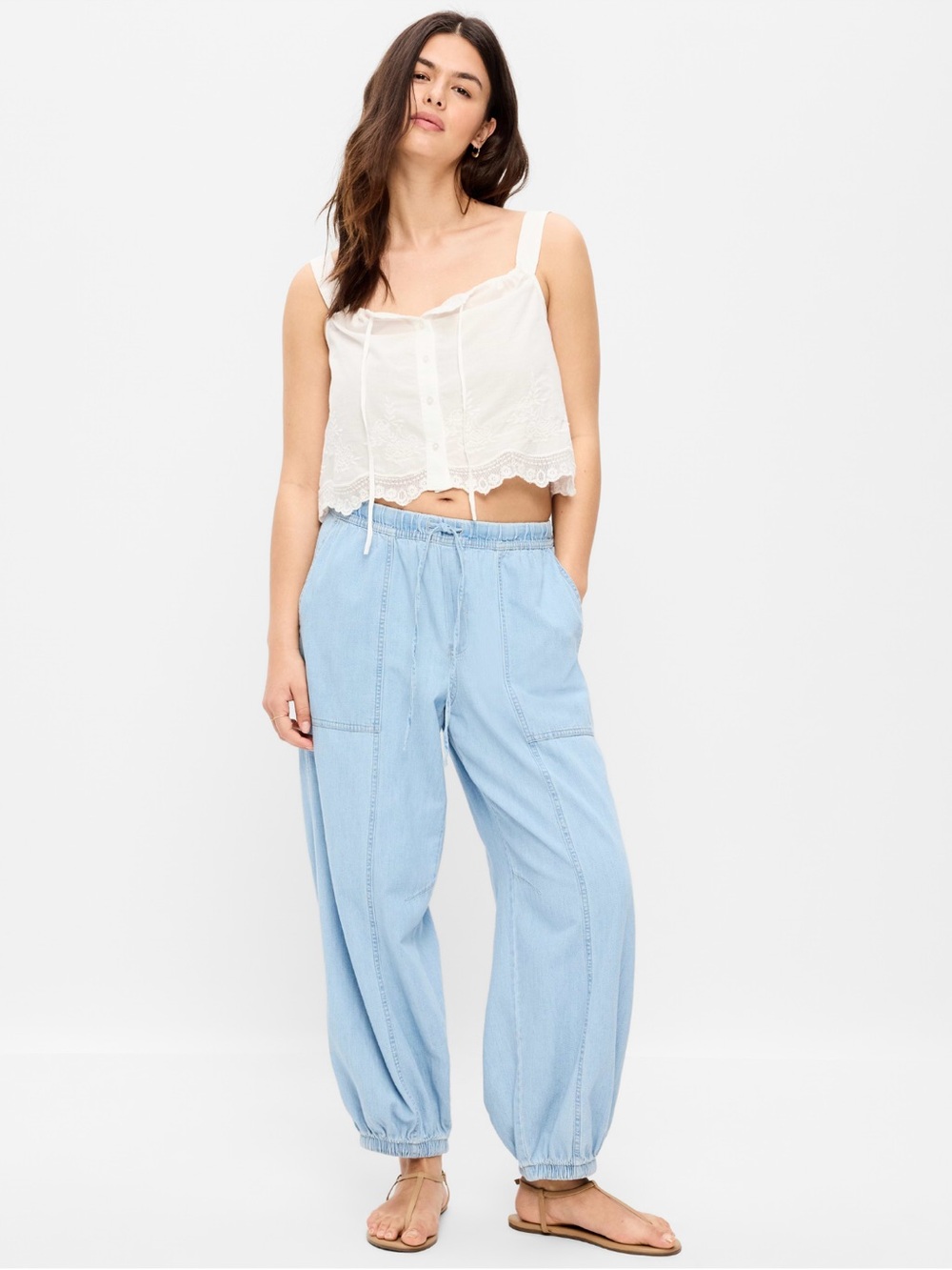 Old Navy Light Blue Mid-Rise Pull-On Utility Harem Denim Pants